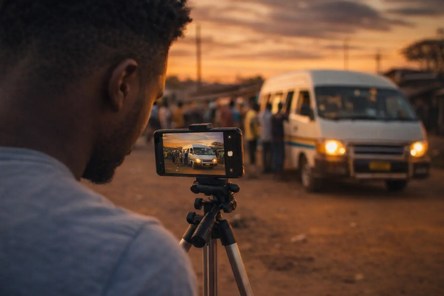 Students learning smartphone photography outdoors